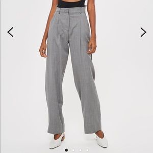 High Waisted Herringbone Wool Trousers